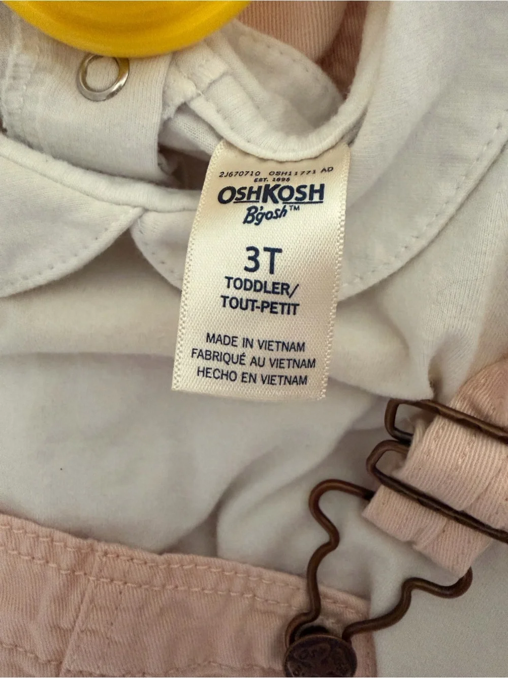 OshKosh B'gosh Girls 3T Light Pink Heart-Pocket Overalls with White Undershirt